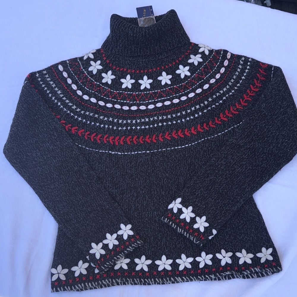 Charter Club Turtleneck Sweater Holiday Knit Charcoal Combo Petite VTG